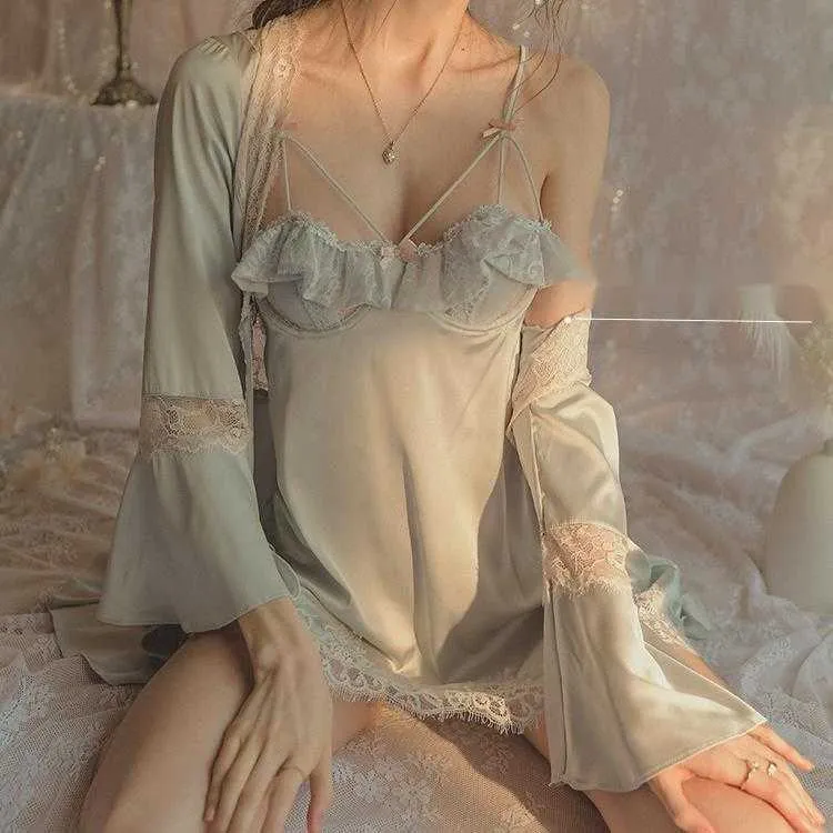 Сексуальная юбка Женщины Новые живые сексуальные забавные пижамы чистая похоть ветровой бутон лента стальное кольцо кольцо подушка грудь шел шелковая пижама
