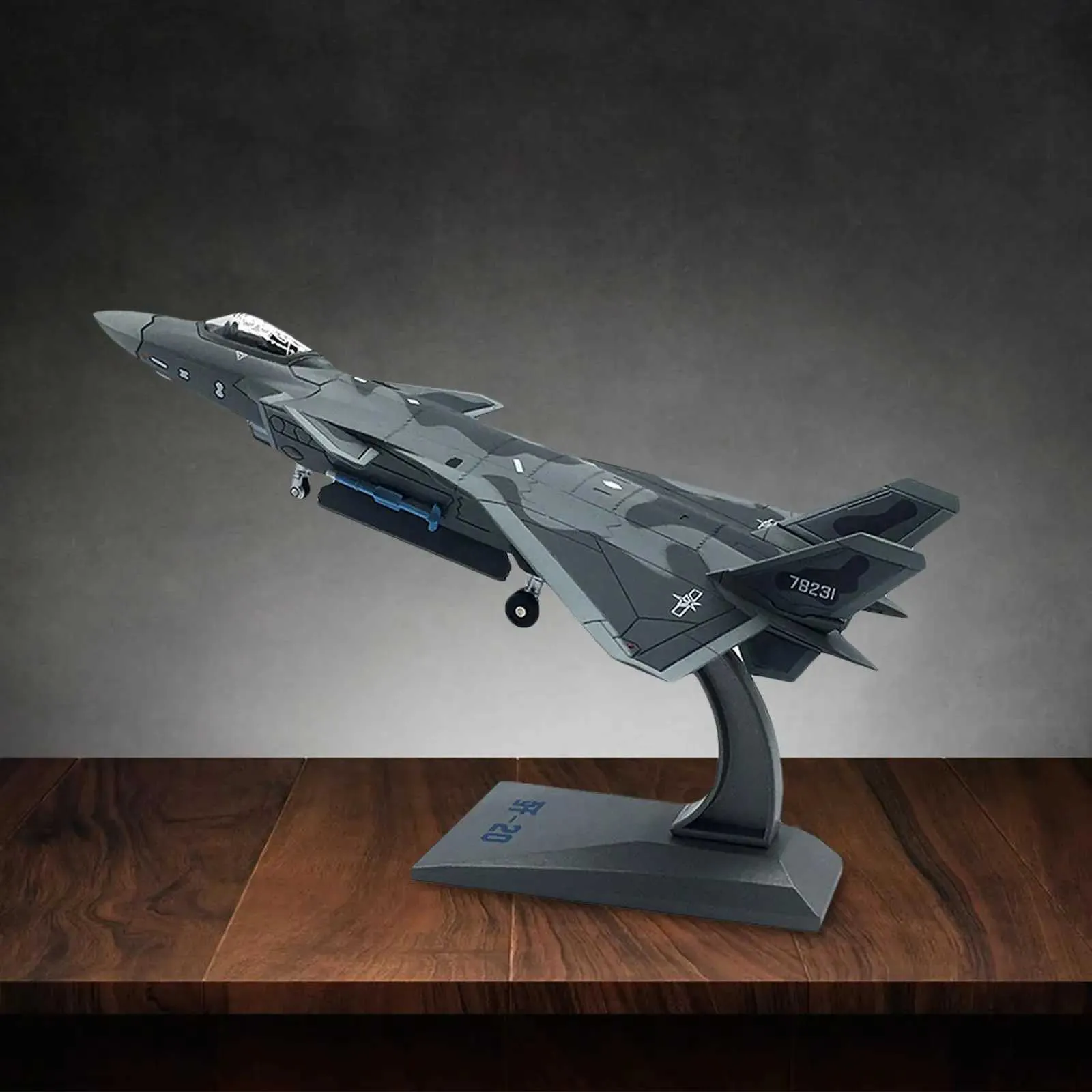 Aolly Diecast 1/100 Scale J-20 Fighter Airplane Diecast Model with Display Stand