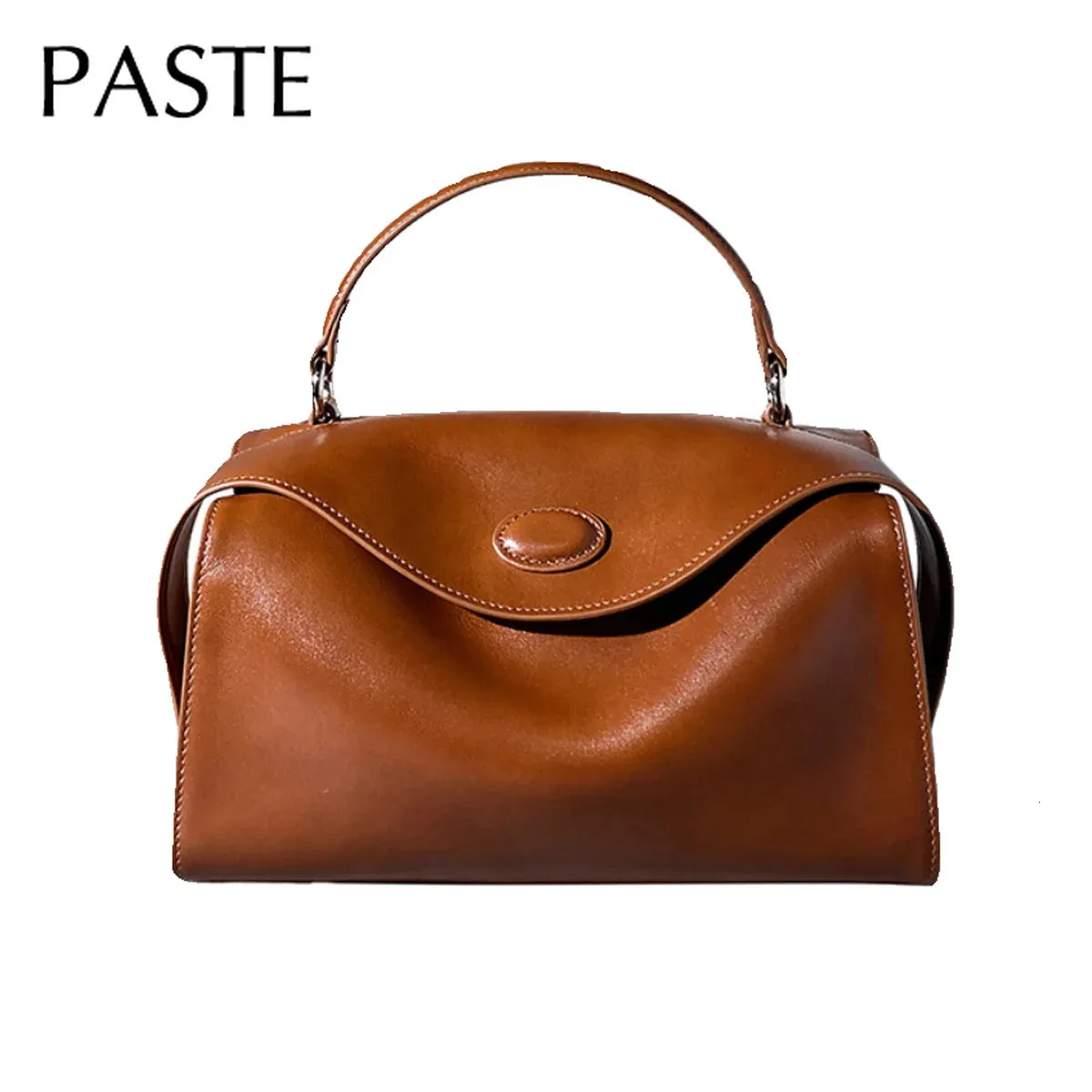 Winter Retro 2 Sizes Brown Pillow Boston Tote Genuine Cow Leather Women Handbag Office Workers Shoulder Bag 240314