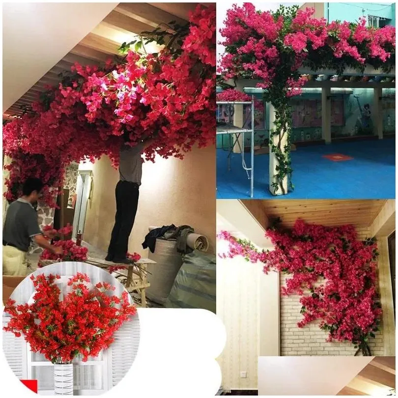 結婚式の装飾装飾的な花ホームフラワーアレンジメント人工ブーゲンビリアフィリグリーフェイクデコレーションDIYパーティーアーチドロップDHU3