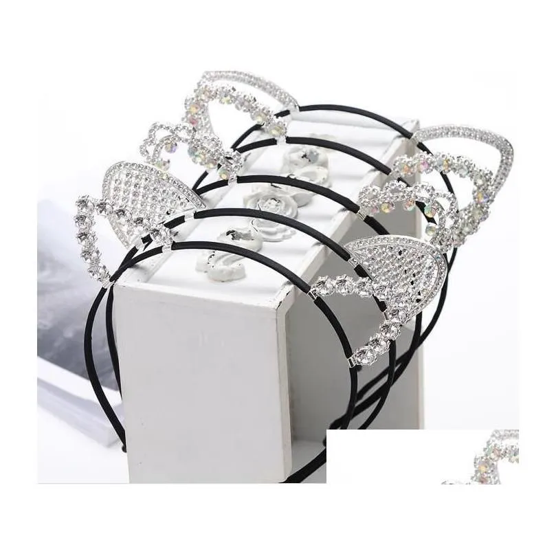 Accessoires de cheveux Nouveauté Enfants Chat Oreilles Bandeau Avec Oreille Cristal Bandeau Festival Filles Couronne Strass Coiffe Pour Femmes Drop Del Ot1Nq