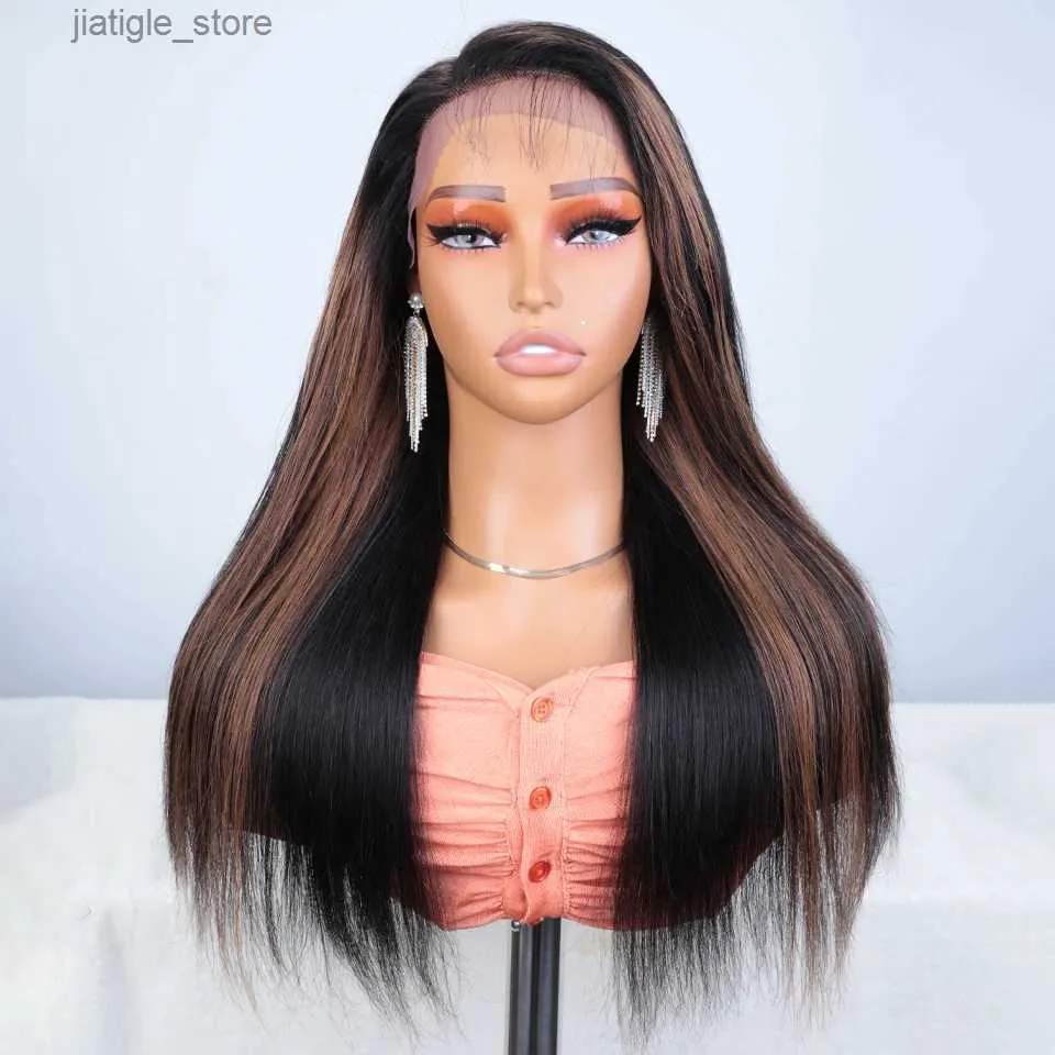 Synthetic Wigs Peruvian 13X6X1 Side T Part Lace Front Wigs Straight Lace Front Wigs For Women Highlight 27 30 Straight Human Hair Wigs Y240401