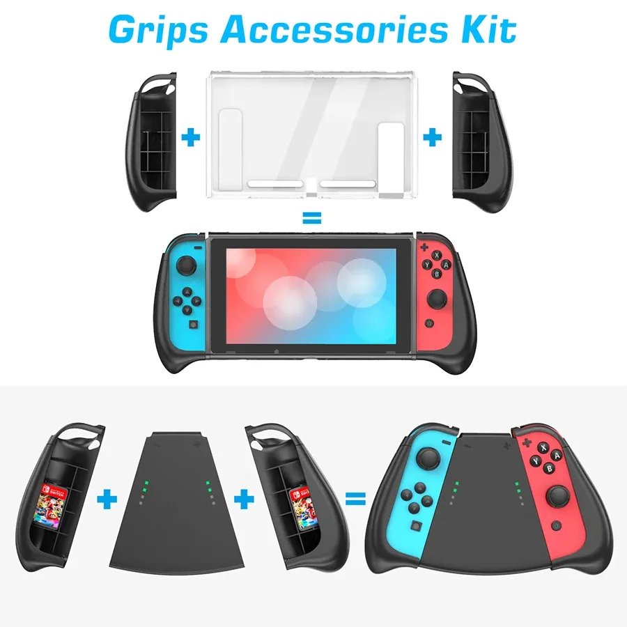 Cases Multifunctional Grip For Nintendo Switch Console Grip LaR JoyPad Ergonomic Grip Mount Crystal Dockable Case Thumb Grip