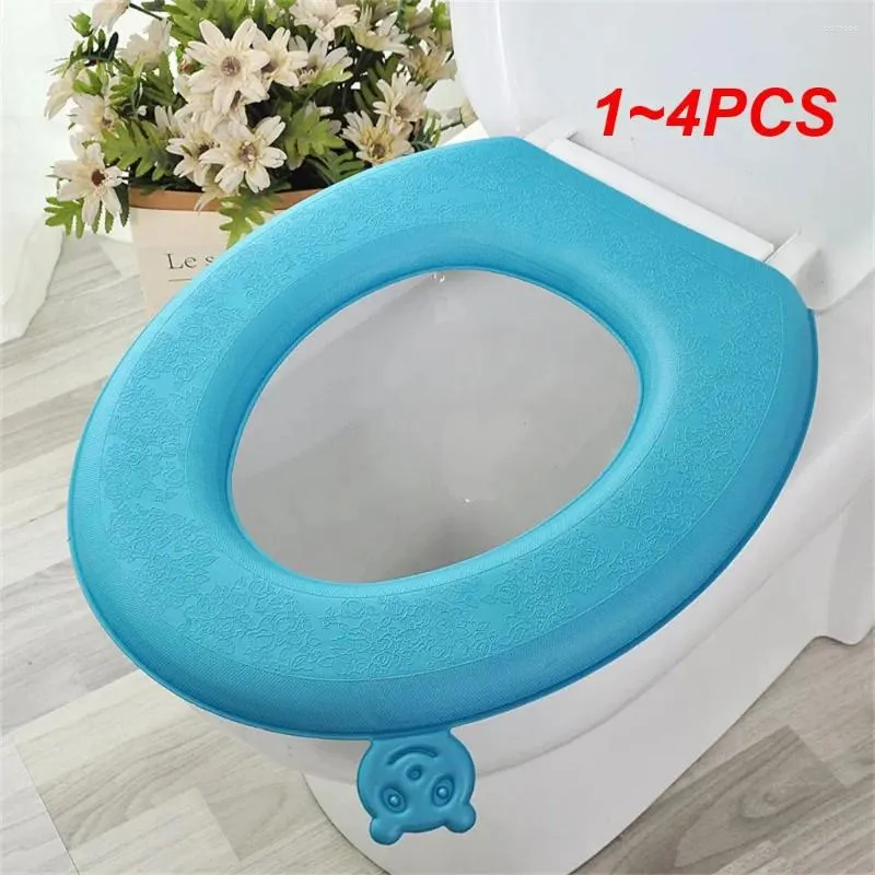 Toilet Seat Covers 1-4PCS Winter Warm Cover Closestool Mat Bathroom Accessories Knitting Pure Color Soft O-shape Pad Bidet