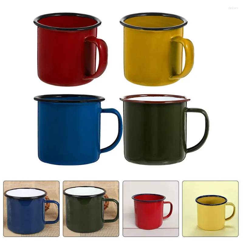 Mugs 4 Pcs Colored Enamel Mug Water Cup Espresso Glasses Portable Coffee Party Ceramic Cups Supplies Thickened Accessories Retro