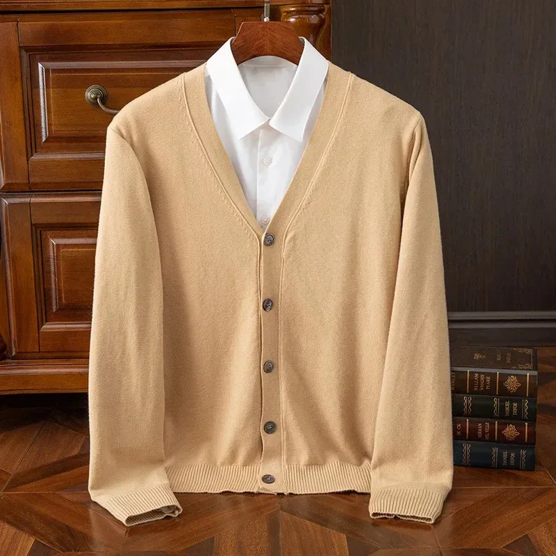 Mens Black Cardigan Classic V Neck Knit Sweater: Brown Cardigan