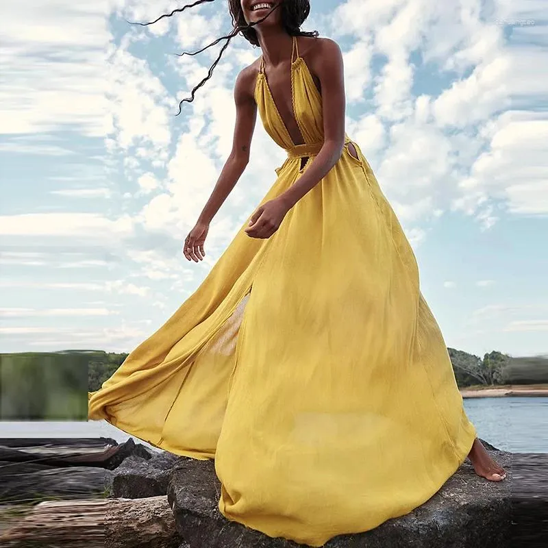 Sexy Deep V-Neck Maxi Dress - Women's Sleeveless Backless Long Dress for Summer  Beach Parties & Spring Outings - Solid Color, Lace-Up from Dhgate Basic &  Casual Dresses - price 50.93