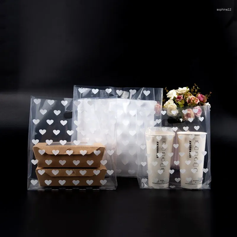Gift Wrap 50Pcs/lot Heart Packaging Bags Transparent Plastic Food Portable Restaurant To Go Baking Cake Dessert Takeaway