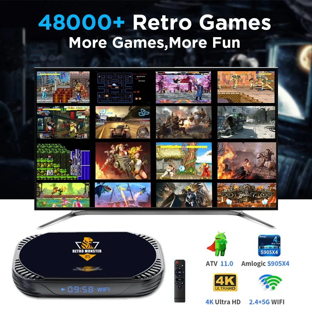 Consoles amlogic s905x4 consoles de videogame retrô para sega saturno/ps1/psp/n64/dc/mame com mais de 48000 jogos caixa de videogame com mais de 70 emuladores