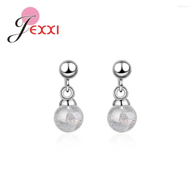 Dangle Earrings Romantic Round Shape For Women Female 925 Sterling Silver Rhinestone Drop Design Top Quality