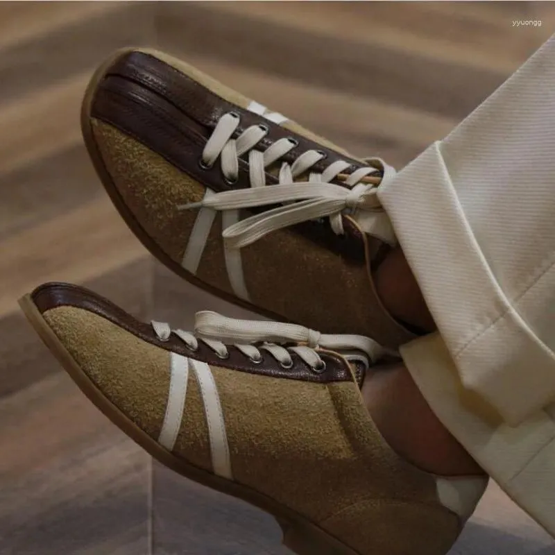 Vintage Genuine Leather Bowling Shoes for Men Spring Fashion Sneakers