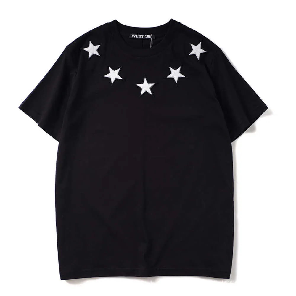 Trendy High Street Ins Plush Five Pointed Star Short Sleeved T-Shirt For Couples, Pure Cotton Women's Clothing, Trendy Men's Clothing, GVC Summer Clothing