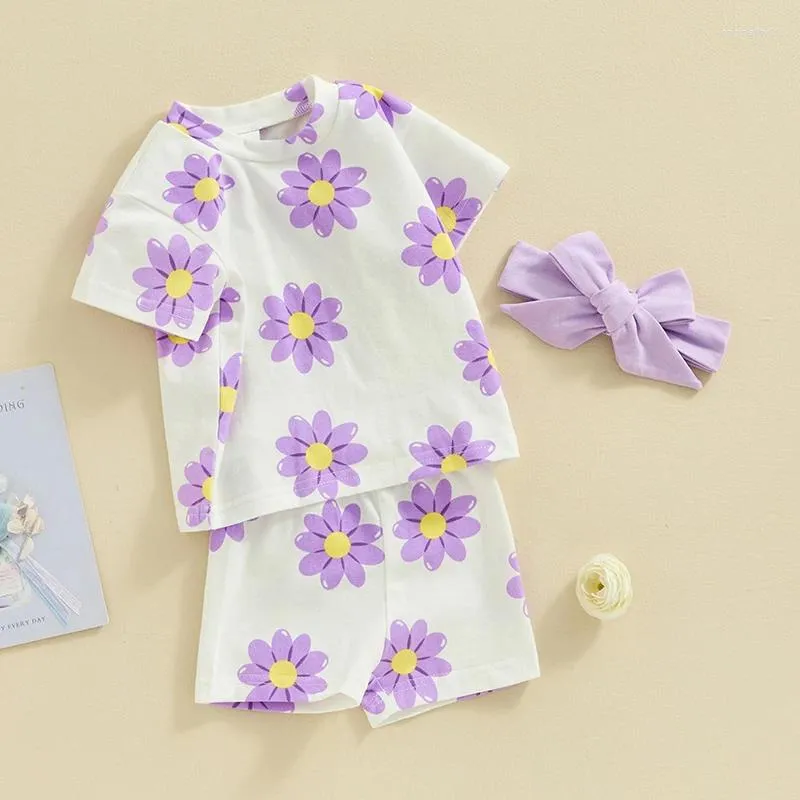 Set di abbigliamento 0-3 anni per bambini estivi per bambini abiti da bambino vestita di cotone con stampa a fiori corta magliette con scollo topstoni pantaloncini