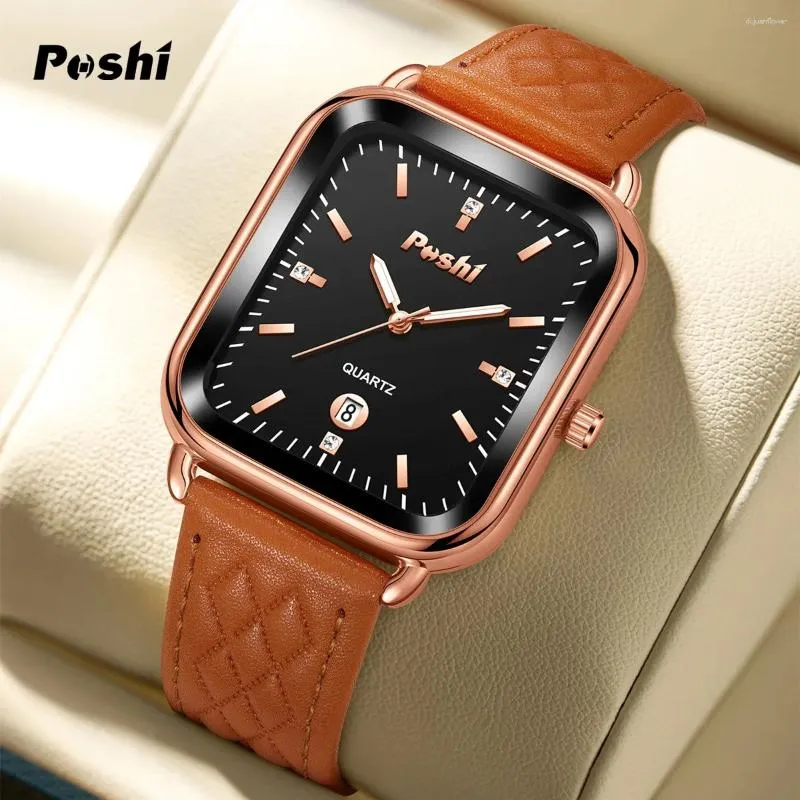 Horloges POSHI Mode Quartz Horloge Voor Vrouwen Luxe Zachte Lederen Band Dames Horloge Kalender Eenvoudige Wijzerplaat Originele Klok