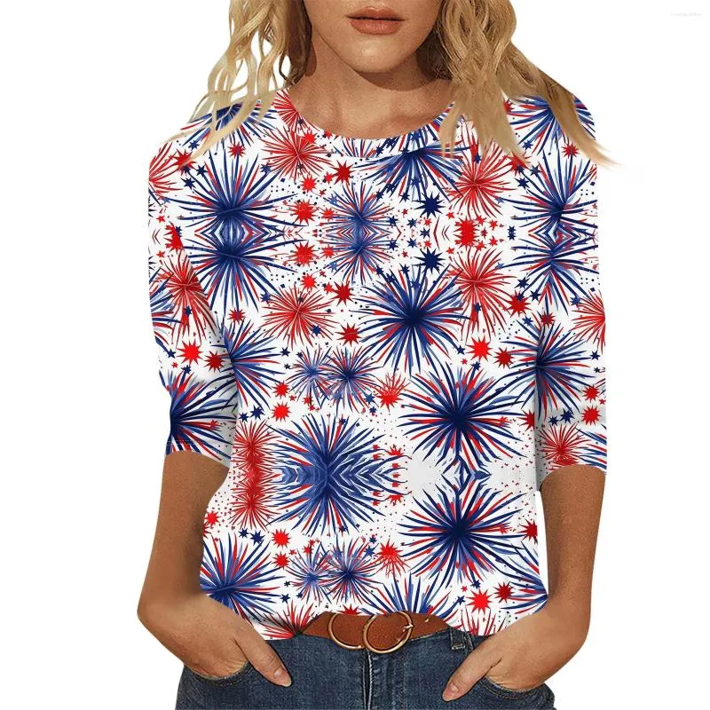 Kvinnors T-skjortor Lossa Casual Floral Print Round Neck Three-Quarter ärmar Para Mujeres Roupas Feminina Vinterkläder för kvinnor