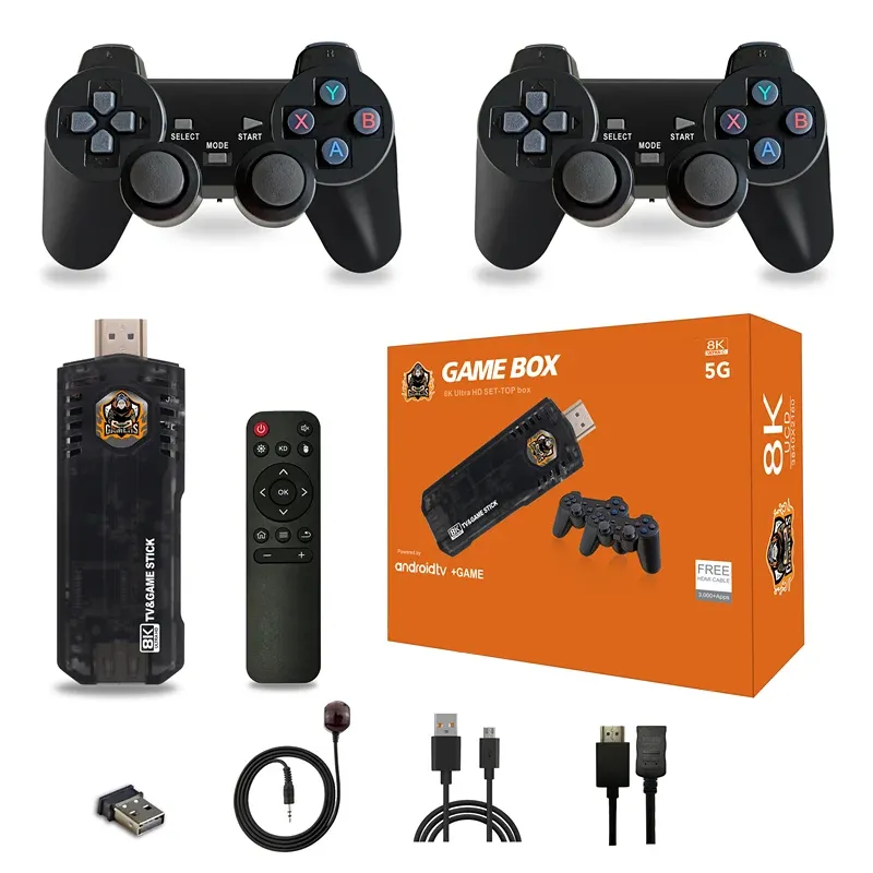 Consoles X8 Video Game Stick Android 5G 8K TV Box Dual System 2.4g Double Wireless Controller Retro Games para PS1/GBA Boy Christmas Gift