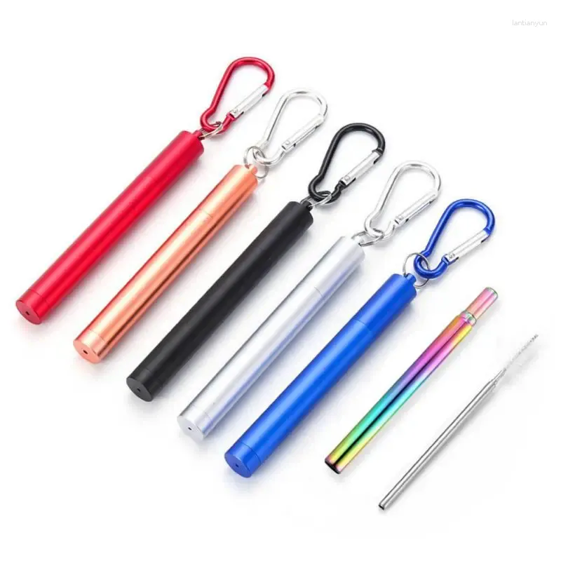 Drinking Straws Reusable Metal Collapsible 304 Stainless Steel Straw Travel Portable With Case Cleaning Brushes