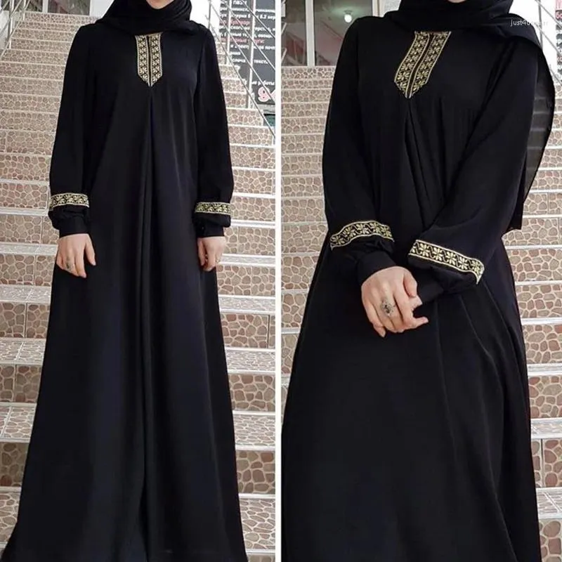 Casual klänningar muslimska abaya etnisk stil tryck islam klänning fast färg lös mantel femme musulman för Mellanöstern Arabien