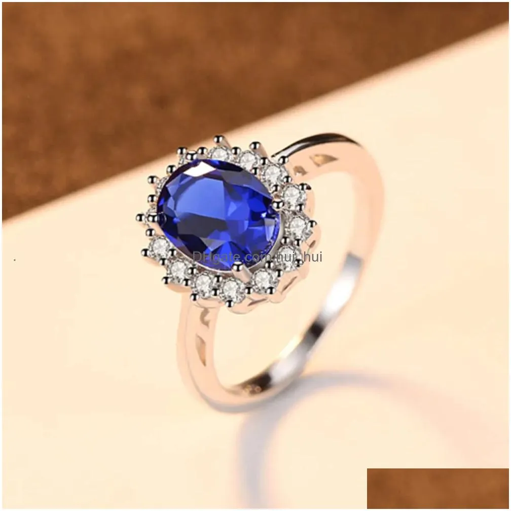 Abs Czcity Ladies Sier Engagement Rings For Women Oval Gemstone Ring Wedding Jewelry Gifts Drop Delivery Loose Beads Dhku6