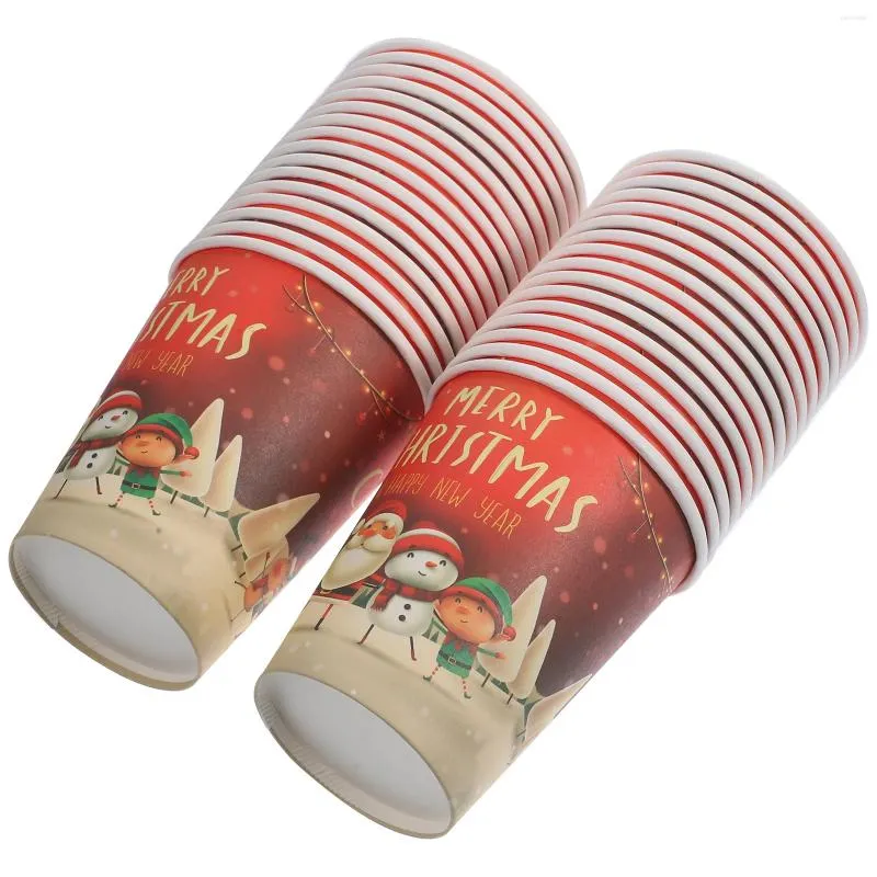 Gobelets jetables pailles 32 pièces, fournitures de café en papier pour noël, vaisselle à thème de fête, tasses de Banquet