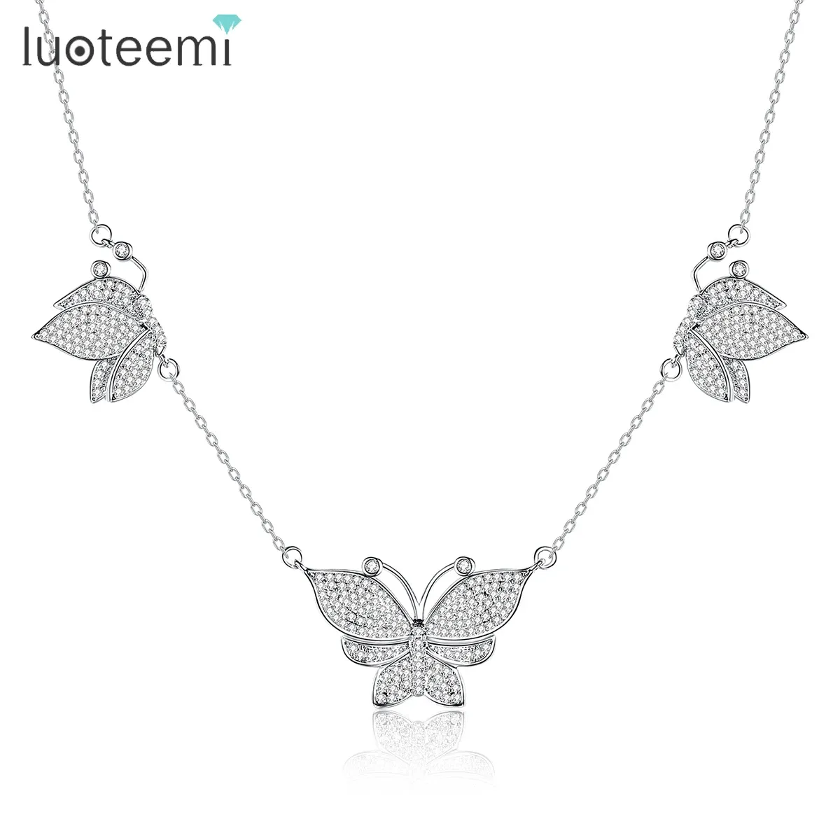 Ожерелья Luoteemi Butterfly Cubic Circonia Ожерелье роскошное изящное деликатный CZ свадебные украшения.
