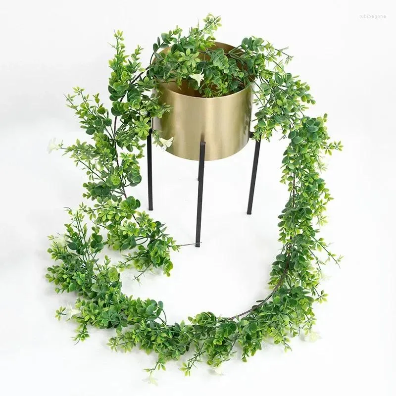 Fiori decorativi 180 cm Ghirlanda di eucalipto artificiale Rattan Decorazioni di nozze fai da te Arco Muro Sfondo Verde Appeso Vite Piante finte