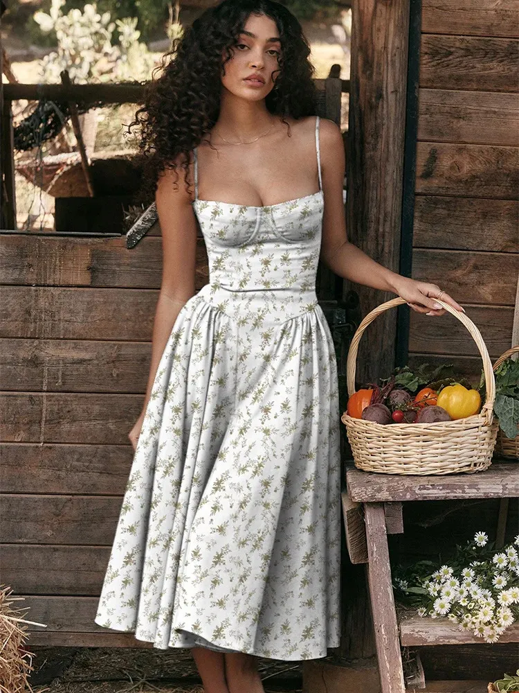 floral empire waist dress Vintage Garden Floral Print Empire Waist Dress main image 1
