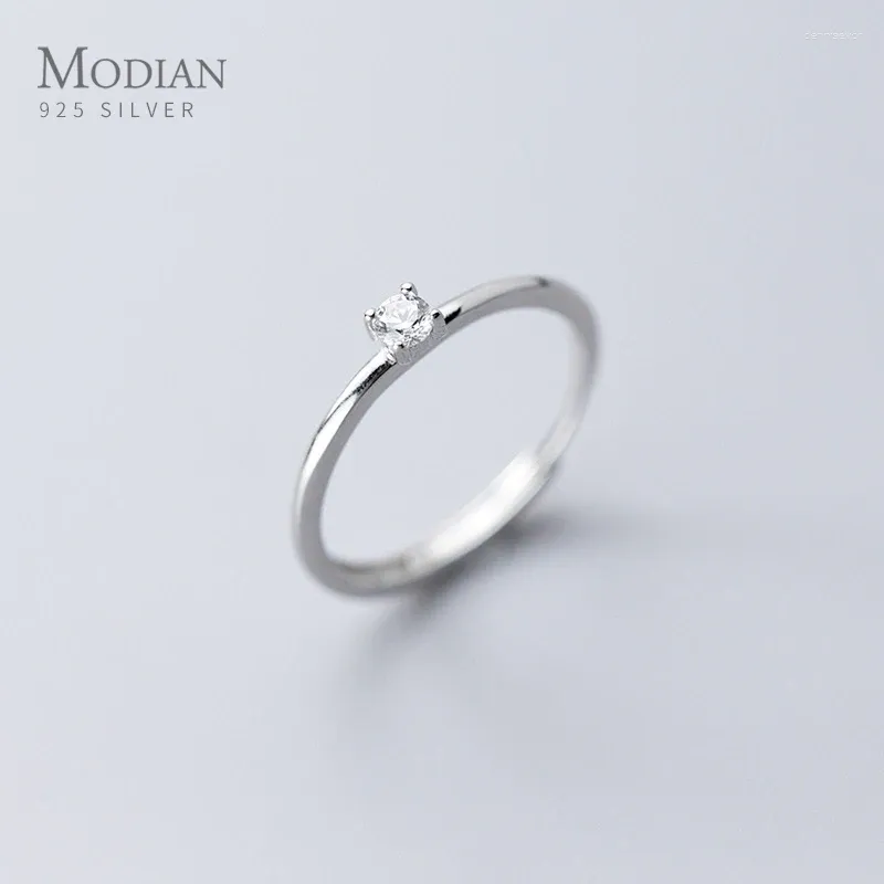 Cluster Ringen Modian Shining Clear CZ Geometrische Ring Voor Vrouwen Mode Echt 925 Sterling Zilver Gratis Grootte Fijne Sieraden 2024