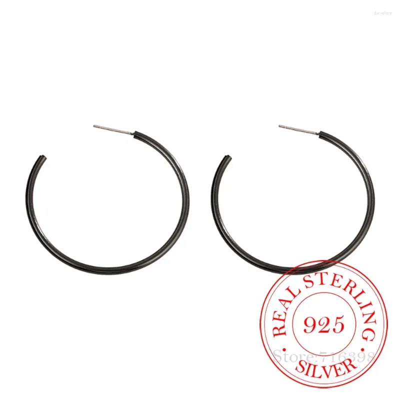 Kolczyki Hoop 925 Sterling Srebrne geometryczne 4 mm Czarne Big Circle for Women Girl Ricing Biżuter