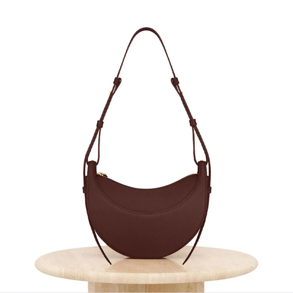 Premium Half Moon Shoulder Bag - Smooth & Textured Leather