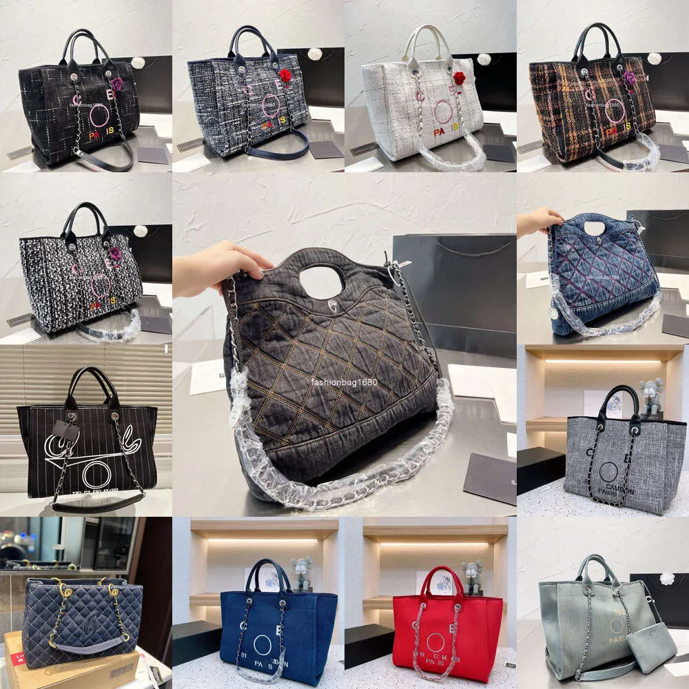 TOTES Yüksek kaliteli tasarımcı çanta kadın moda çanta tasarımcısı tote çanta büyük kapasiteli zincir denim plaj çantası çanta çanta alışveriş çantası tuval nakış omuz tote