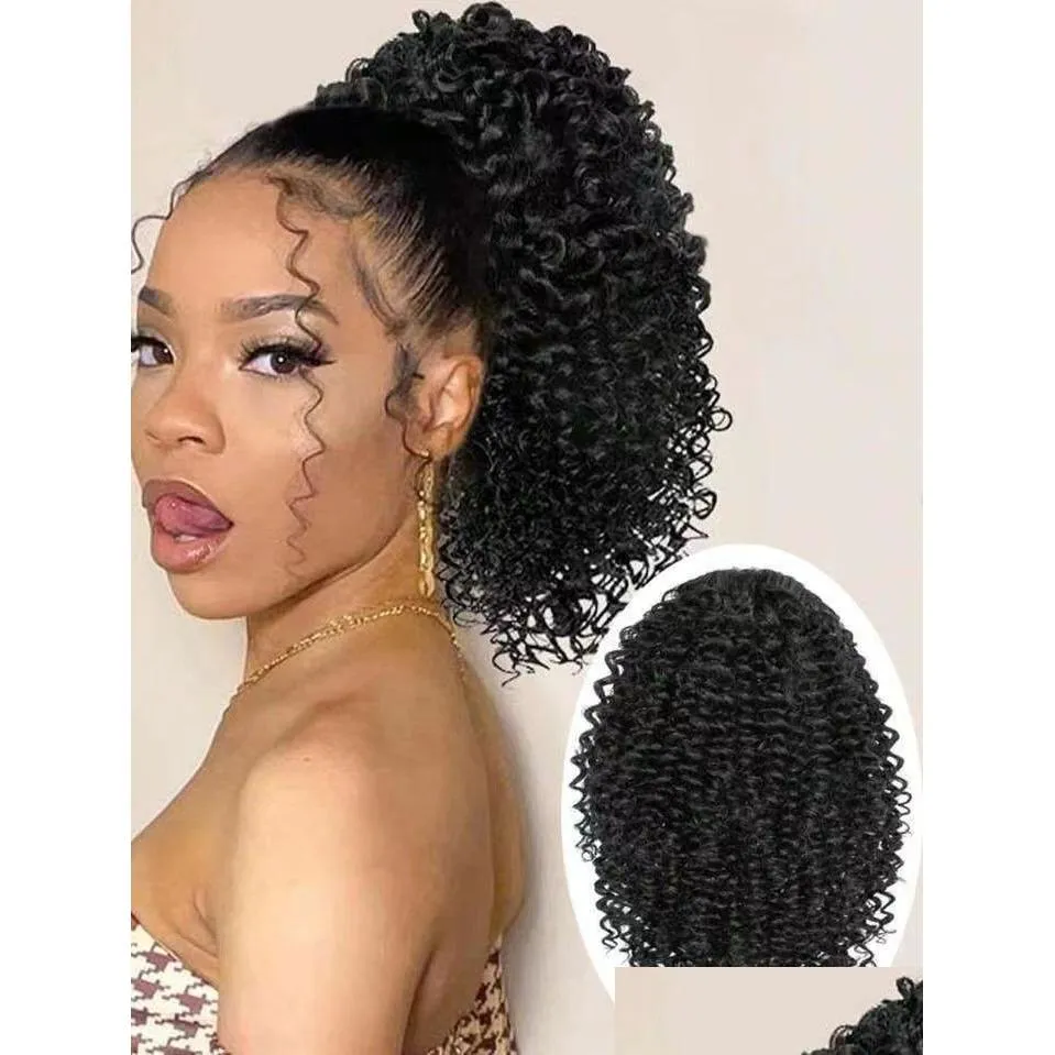 Rabo de cavalo Mulheres Cabelo Humano Extensão de Rabo de Cavalo Marrom Escuro Indiano Virgem Kinky Curly Dstring Pony Tails Navio Drop Delivery Produtos Exte Dhyjt