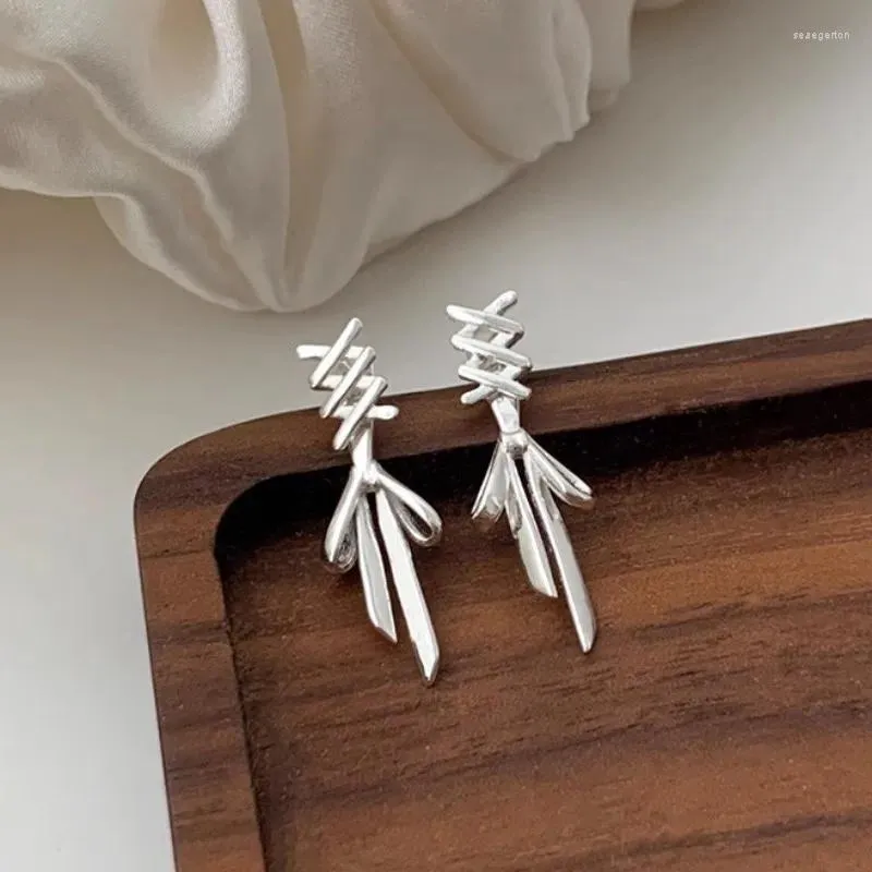 Stud Earrings Pure White Ribbon Bow For Women Silver-Plated Niche Light Luxury Back-Mounted Design Simple Wholesale