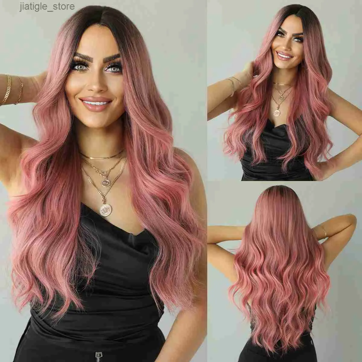 الباروكات الاصطناعية NAMM Long Wavy Curly Curly Curly Bink Bink With With Bangs Cosplay Party Party Wig for Women Heat Hair Hair Bolita Hair Wigs Y240401