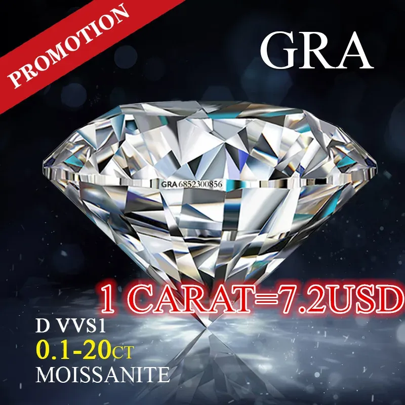 Components Promotion Moissanite Diamond with Gra Certificates D Vvs1 0.1ct20ct Cheapest Factory Price Free Shipping 100% Real Moissanita