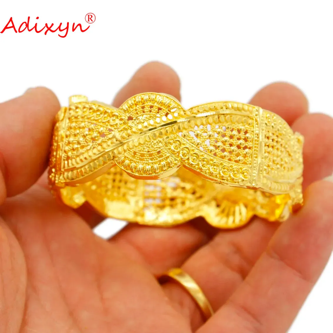 Bangles Adixyn Wide Bangles for Women 24k Gold Color luxury Bracelet Indian Dubai can open Jewelry Wedding Bride Gifts N022242