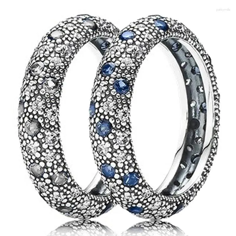 Anelli a grappolo Nastro intrecciato originale con anello di cristallo blu per gioielli fai da te in argento sterling 925 per donna regalo per feste Europa