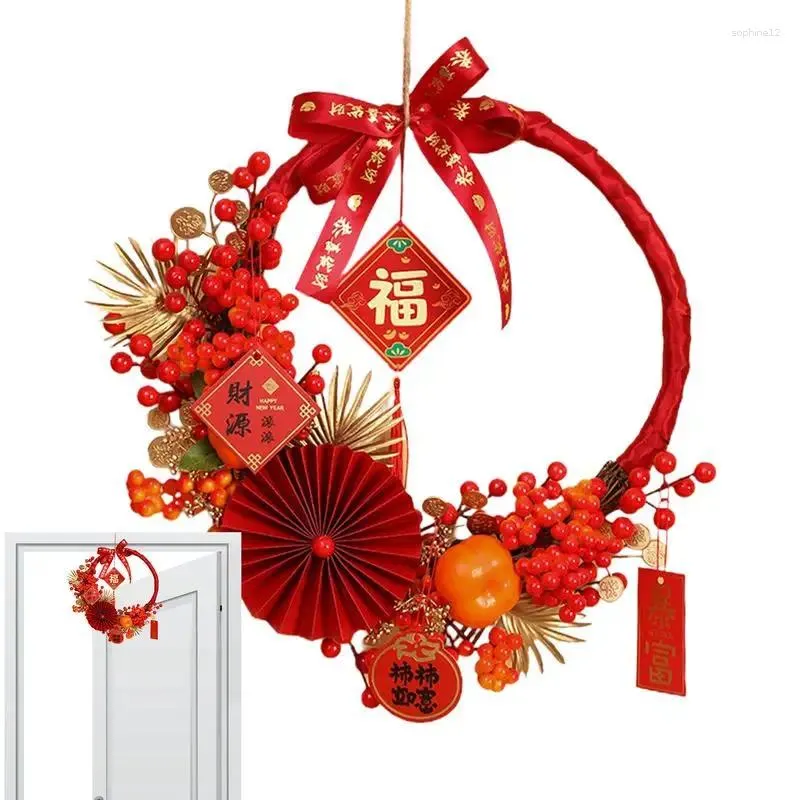 Decorative Flowers Chinese Year Garland Themed Bowknot Red Berry Design R Wreath For Front Door Decorations Accessories