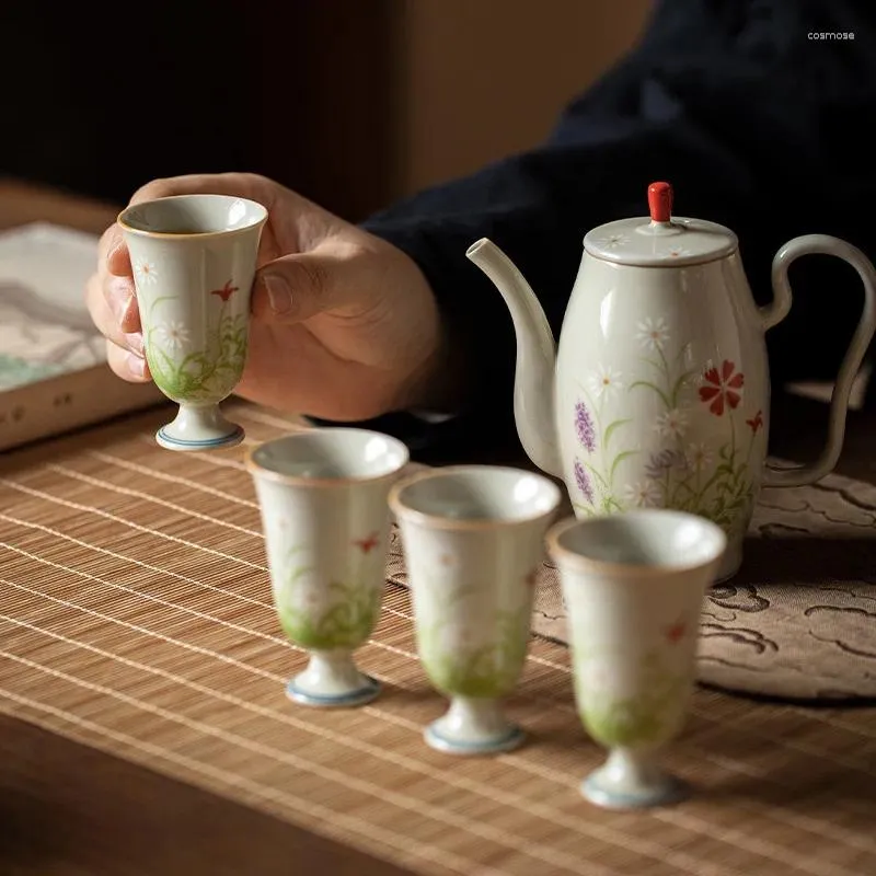 Teaware sets handmålade lilla tusensköna te kinesiska imitationssång chaise pott porslin