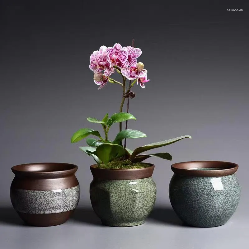 Vaser porslin yixing alabaster blommor retro klassisk två-patchwork färgdekorativ vas inomhus grönska andningsbara bonsai krukor