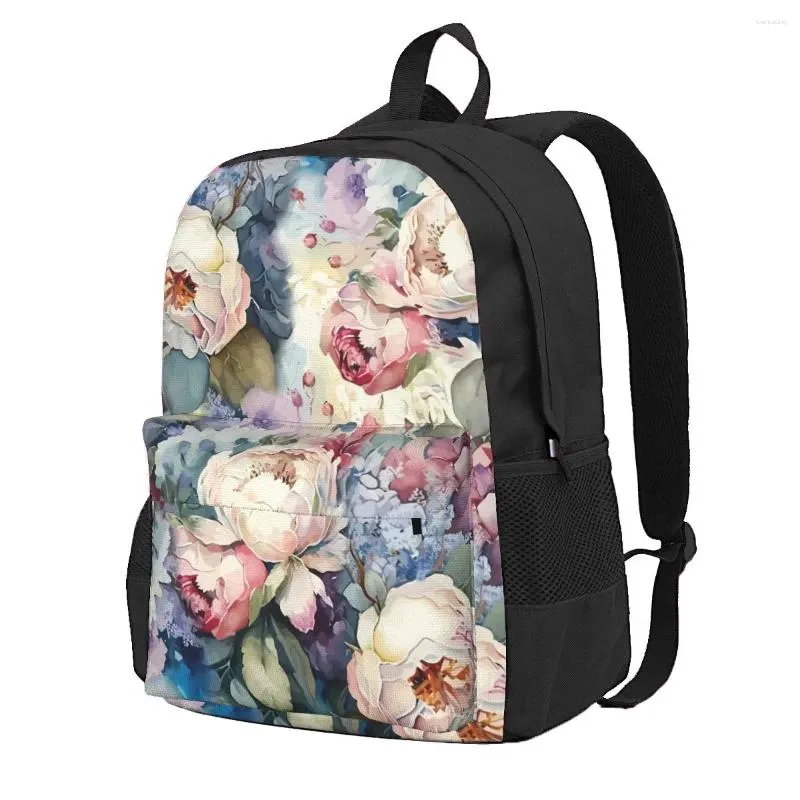 Sacs de rangement Sac à dos Fleurs colorées Casual Imprimé Livre d'école Épaule Voyage Sac d'ordinateur portable pour femmes hommes