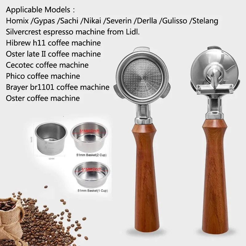 Dubbelpip 51mm kaffeportafilter med 1 2 4CUPS korg för Homix Hibrew H11 Oster Cecotec Phico Brayer BR1101 kaffemaskin 240328