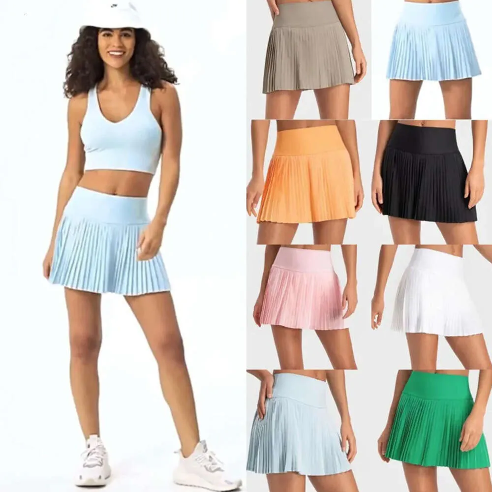 2024 lululemenI Faltenröcke Yoga-Outfits Tennis Golf Sportshorts mit Innentasche Damen-Leggings Schnelltrocknende atmungsaktive Hose Lauftraining Fiess-Kleidung