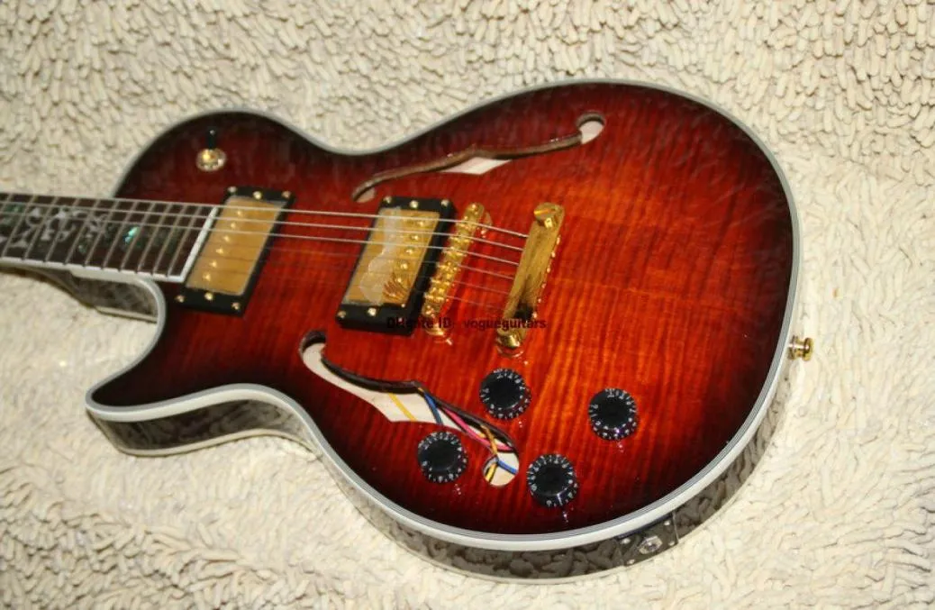 Guitares entières guitare gaucher personnalisée corps creux guitare électrique cerise noire 9524401
