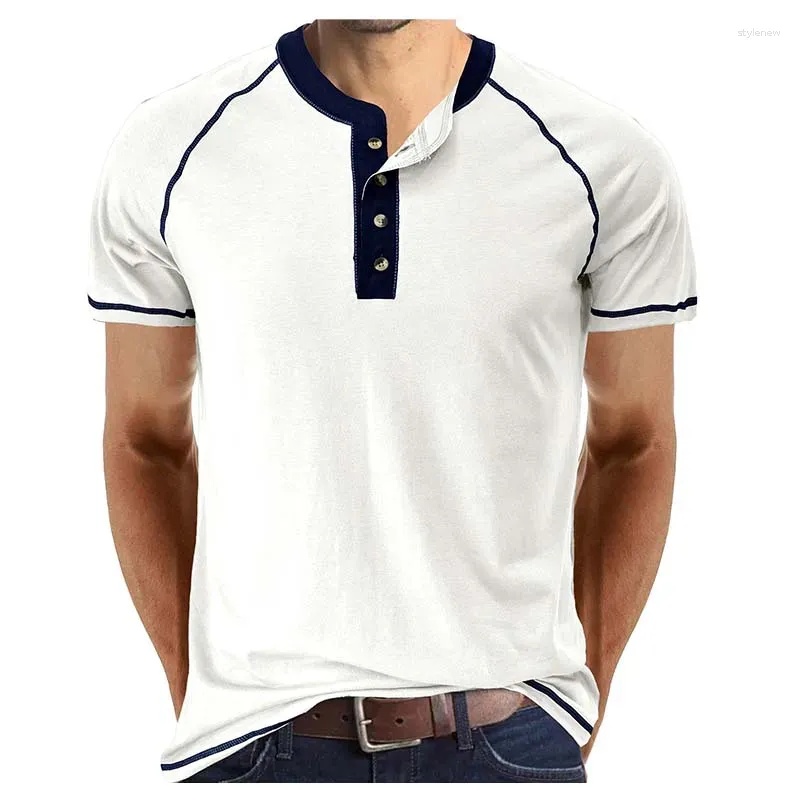 T-Shirts à col Henley pour hommes, manches courtes, boutons décontractés, couleur unie, à la mode, de haute qualité, été