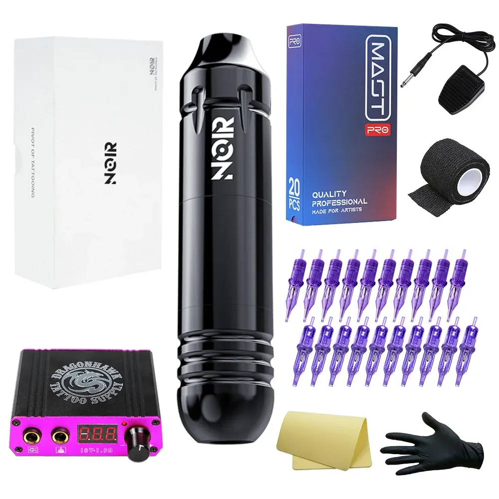 Machine Noir Rotary Pen Tatoo Kit Dragonhawk Mast Pro 20pcs RL CARTRIDE AIGNES LCD POWER PRUMERNE MAVEAU PRUMER