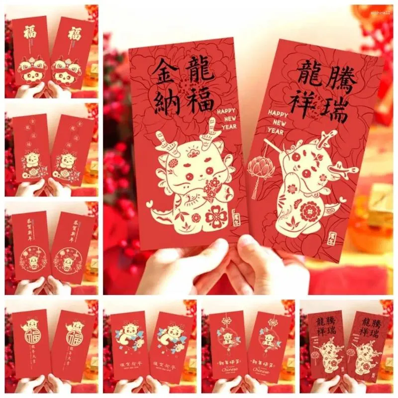 Opakowanie na prezenty 10pc Stamping Gold Dragon Year Red Envelope Chinese Style Świąteczny szczęście Koperty zagęszczone tradycyjna szczęśliwa torba