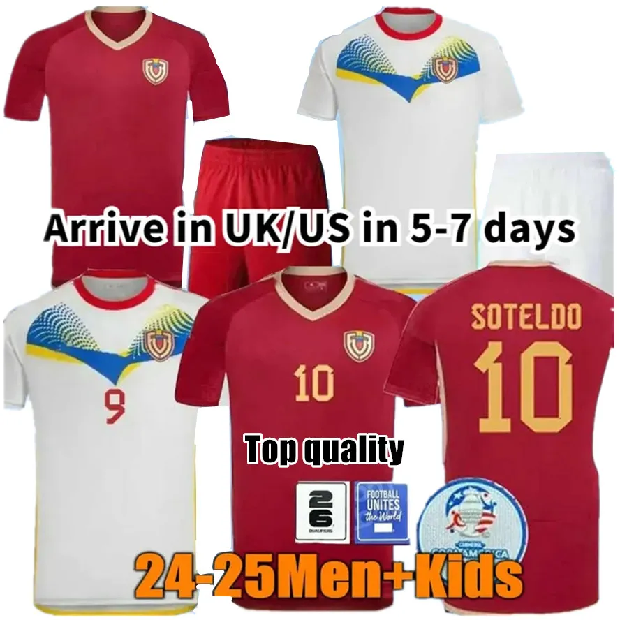 23 24 Venezuela Futebol Jerseys Kids Kit 2024 Nova Seleção Nacional Camisa de Futebol Homens Home Vermelho Fora Branco Camisetas Copa América CORDOVA SOTELDO RINCON BELLO SOSA RONDON