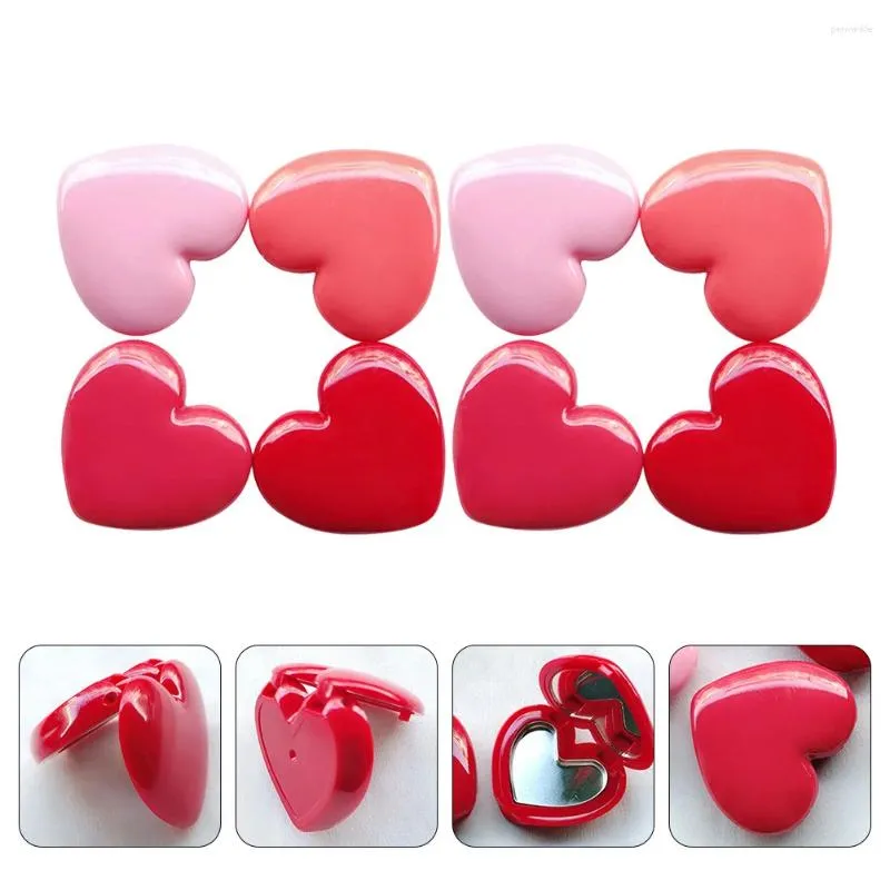 Bottiglie di stoccaggio 8 pezzi Custodia per rossetto a forma di cuore con specchio Contenitore per trucco da viaggio Ombretto rotondo Contenitori per crema ricaricabili in plastica