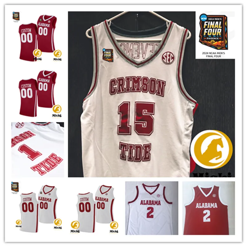 Grant Nelson Mark Sears Jarin Stevenson Alabama Basketball 2024 Final Four Jersey Mohamed Wague Ward Harrell Sam Walters Alabama Crimson Tide Thoughback Jersey